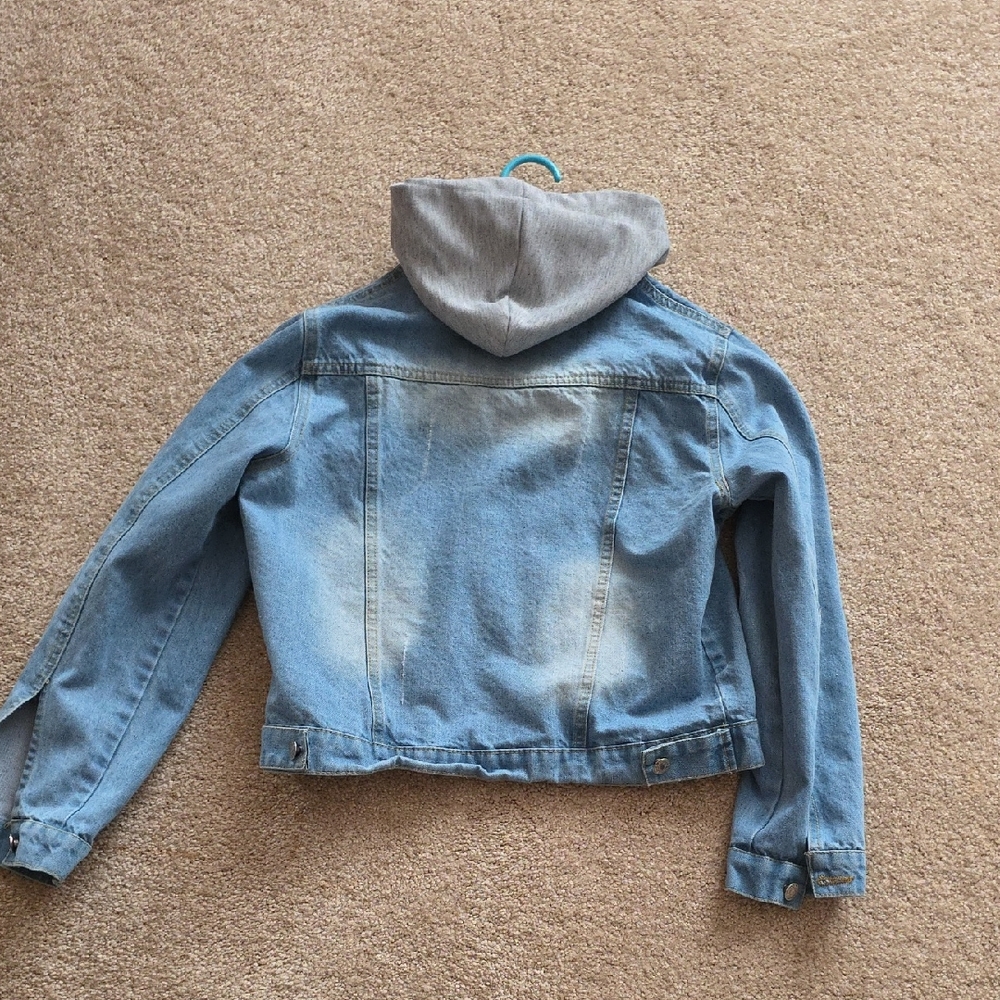 Kids Denim Jacket with Gray Hood